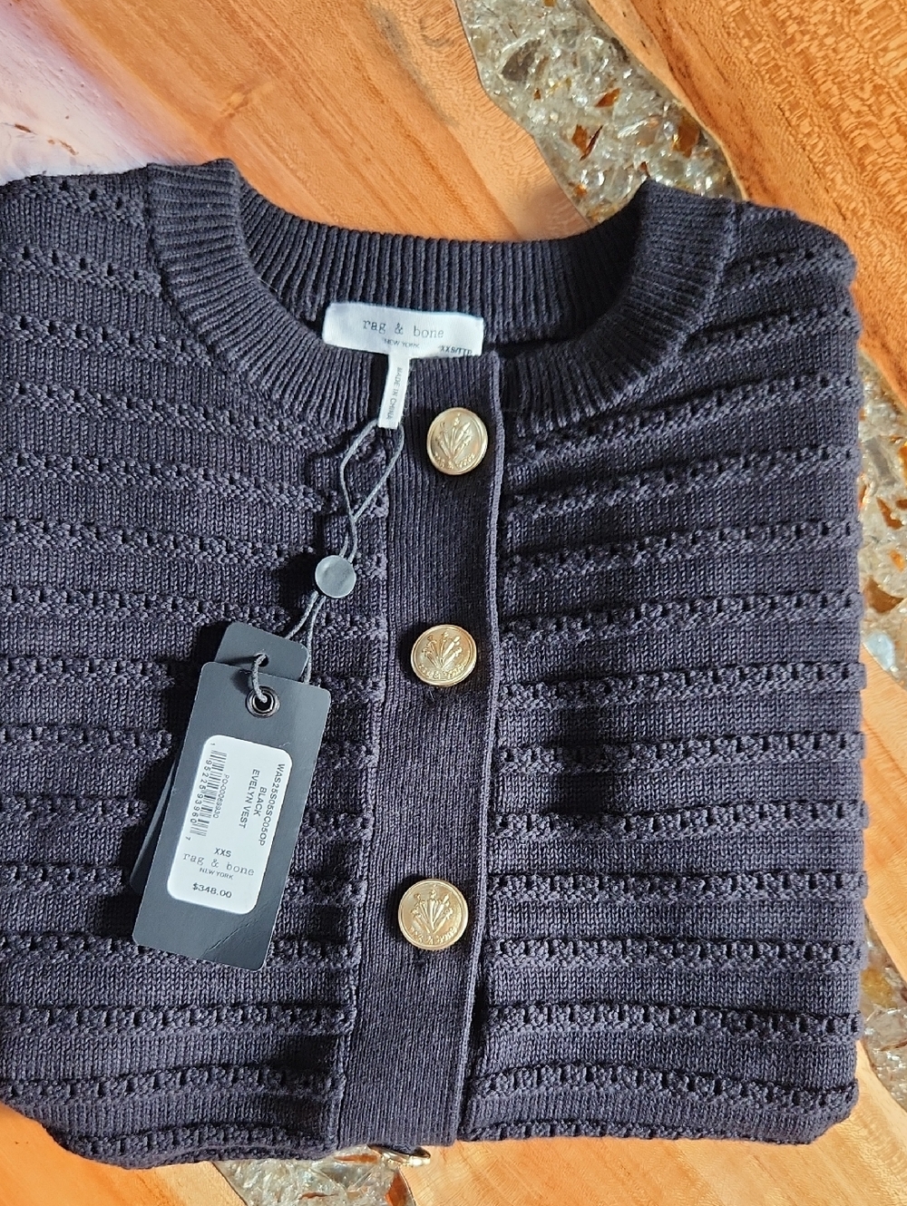 rag & bone Black Knit Vest with Gold Buttons